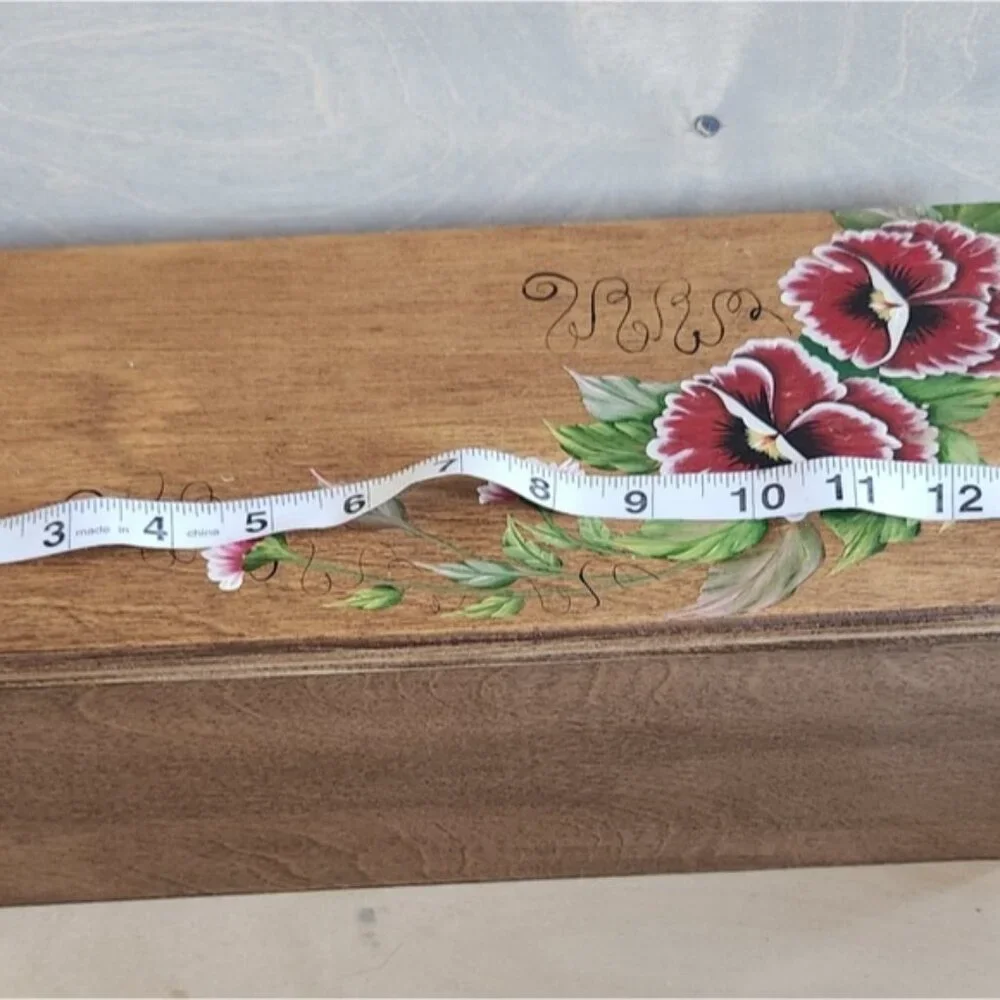 Divided Hand-Painted Wooden Box with Floral Design, Tea/herbs/office/seeds‎ Etc